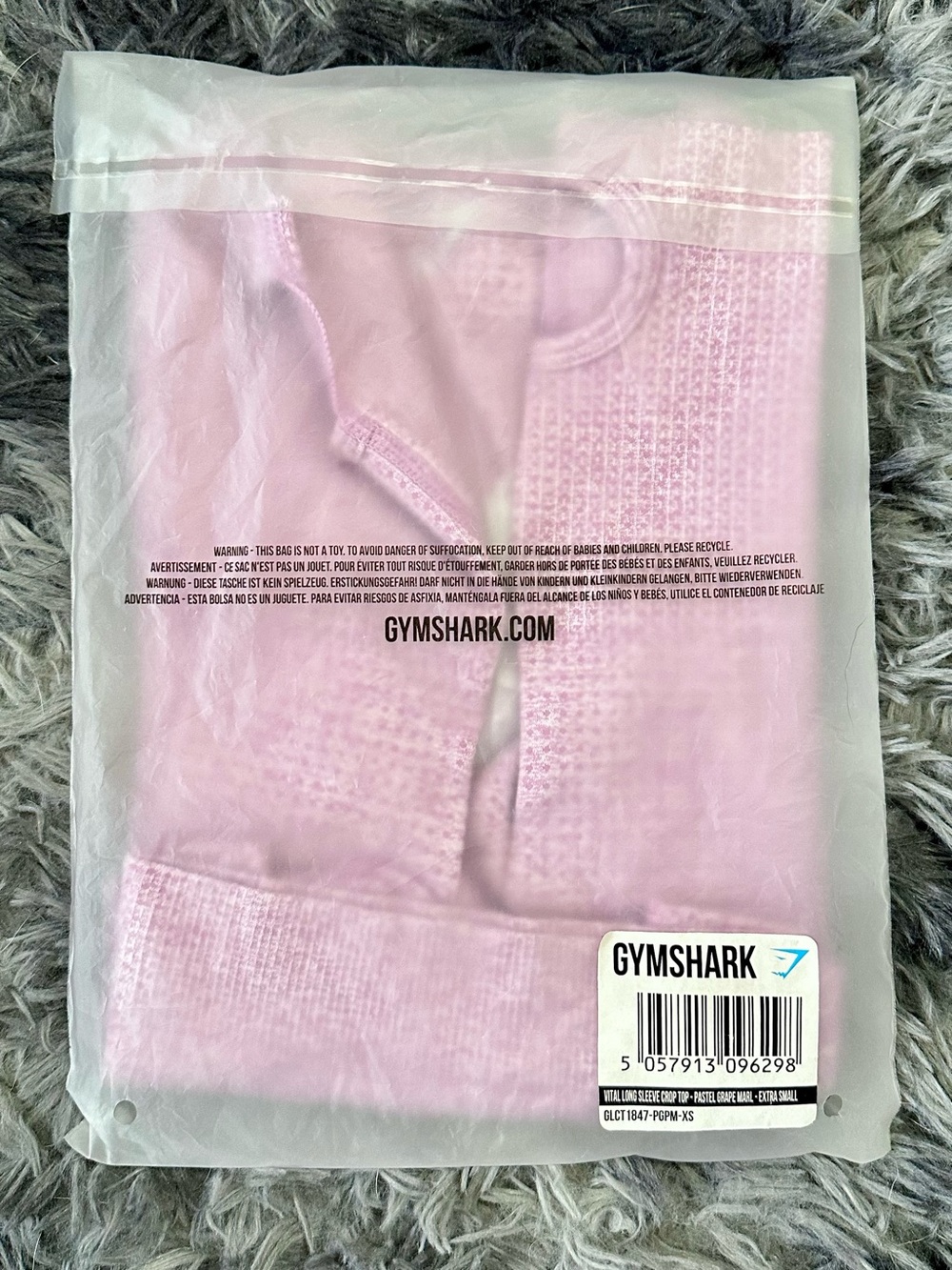NWT Gymshark Vital Long Sleeve Crop Top Pastel Grape Marl XS Seamless Activewear - Picture 4 of 9